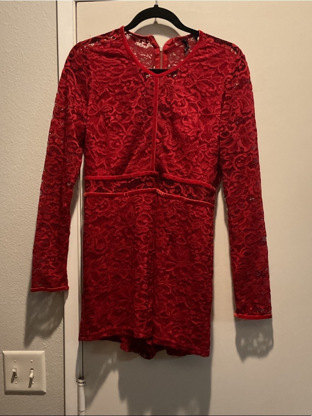 G by Guess Red Lace Long-Sleeve Romper